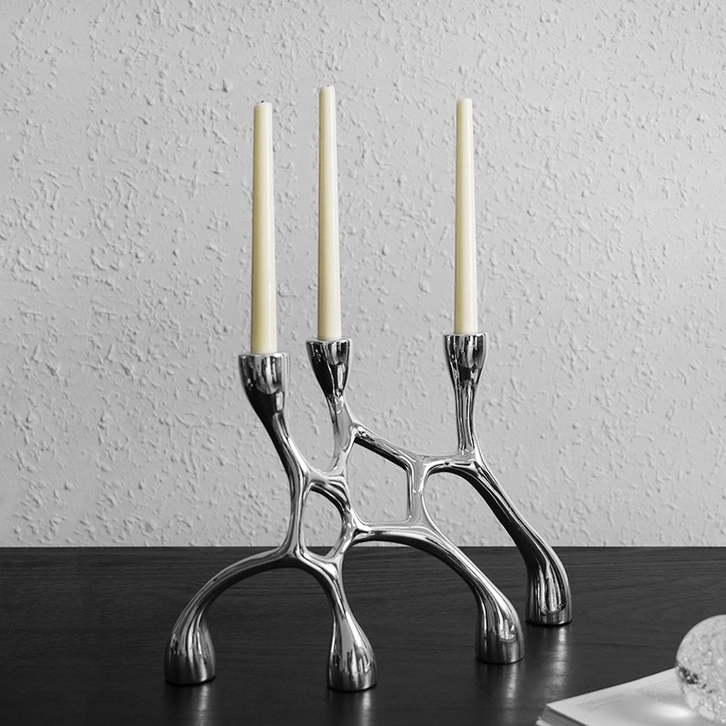Resin Art Aesthetic - Silver Irregular Resin Art Candlesticks, Romantic