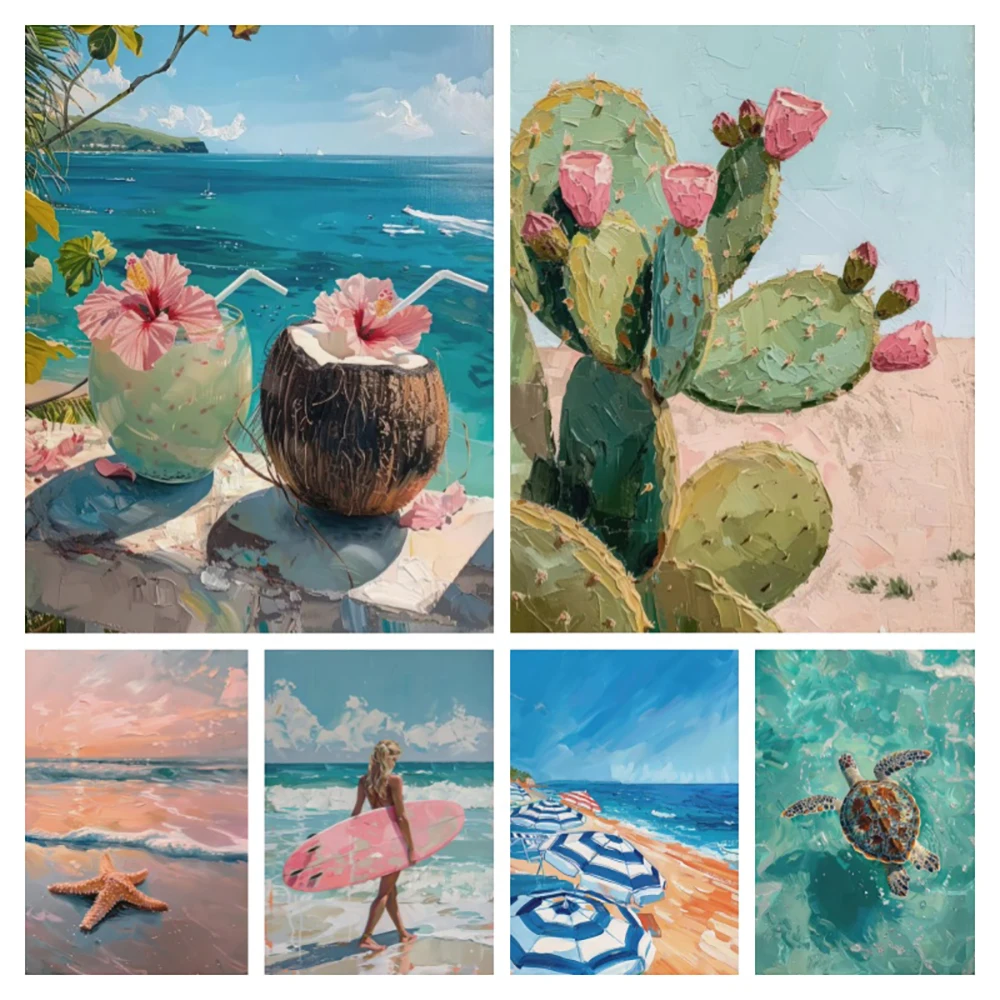Resin Art Beach - Beach Summe Cactus Diamond Painting Palm