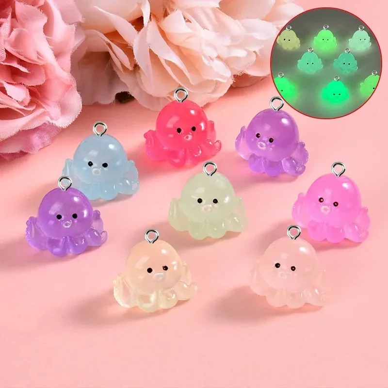 10pcs Cute 3D Luminous Octopus - Resin Art Earrings 评论和价格