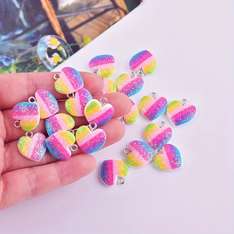 10Pcs Colorful Heart Resin Cha - Resin Art Earrings 评论和价格