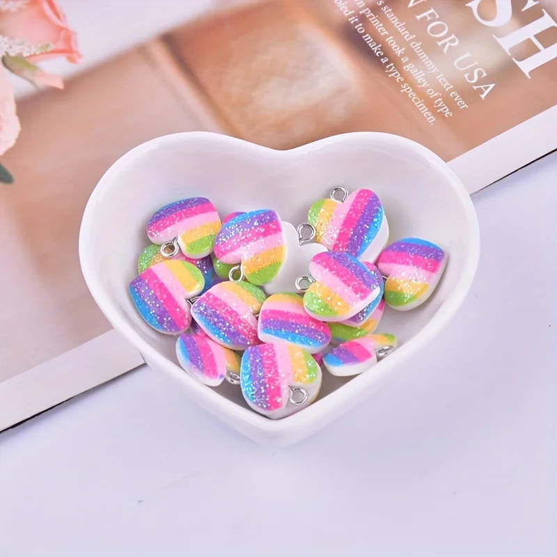 10Pcs Colorful Heart Resin Cha - Resin Art Earrings 评论和价格