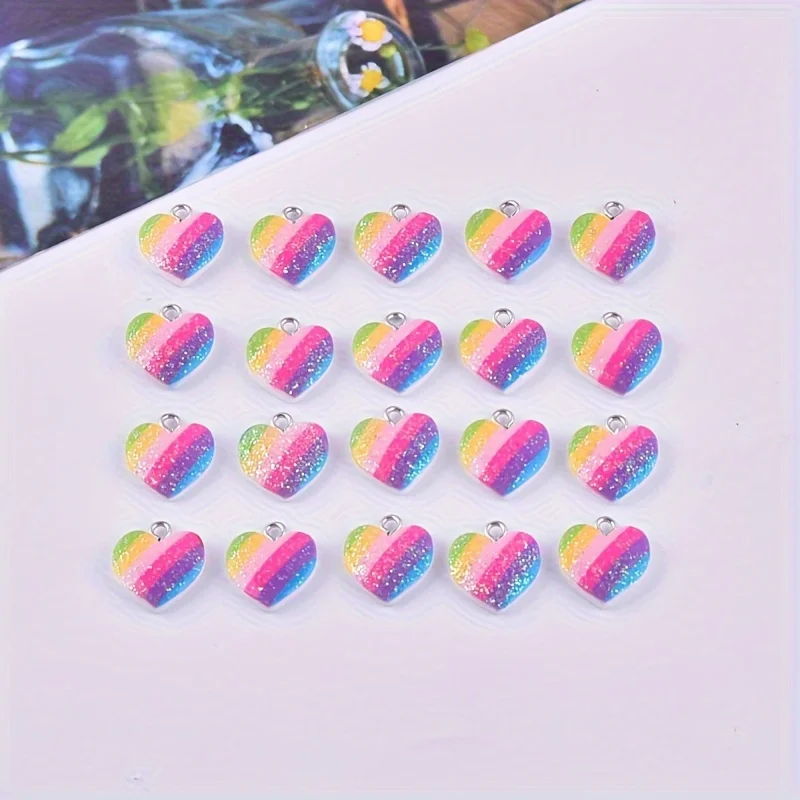 10Pcs Colorful Heart Resin Cha - Resin Art Earrings 评论和价格
