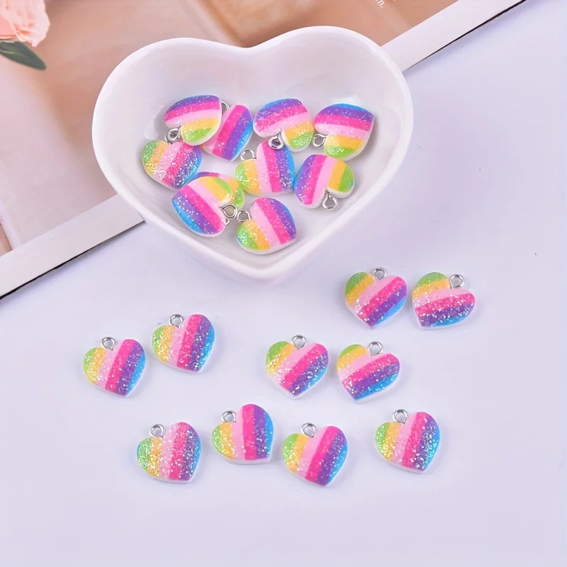 10Pcs Colorful Heart Resin Cha - Resin Art Earrings 评论和价格