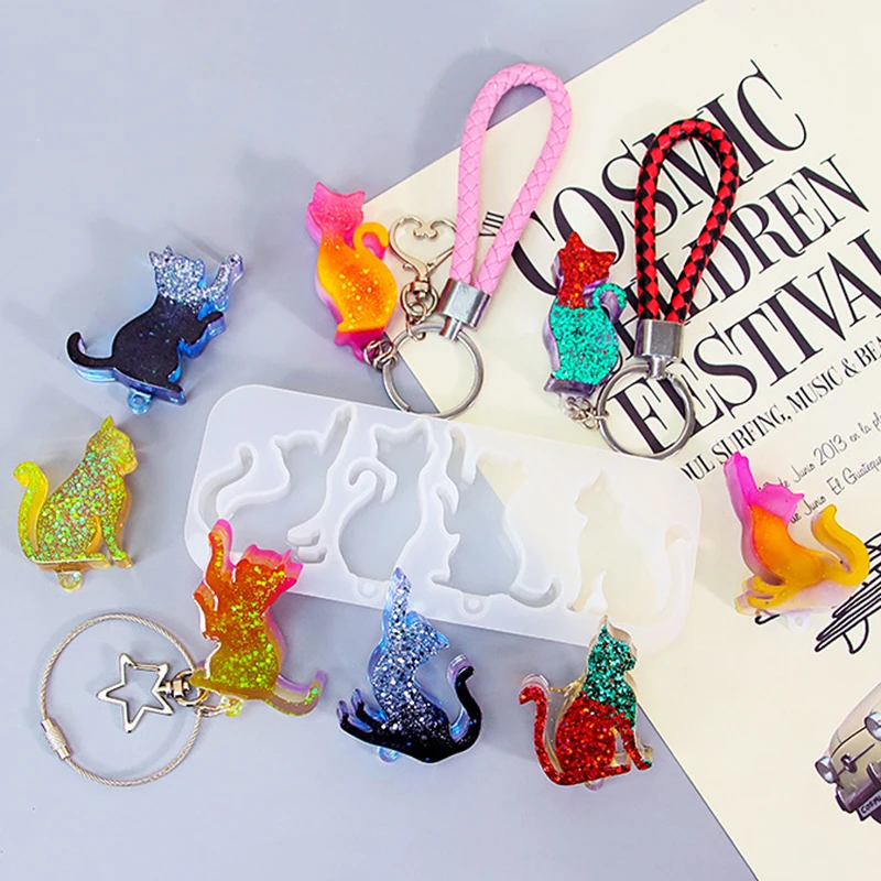 DIY Cat Shape Keychain Pendant - Resin Art Stone 评论和价格