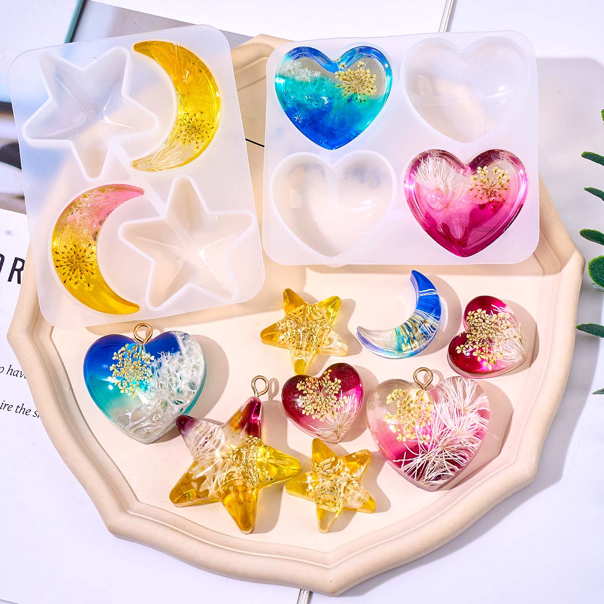 Heart Star Moon Pendant Silico - Resin Art Epoxy 评论和价格