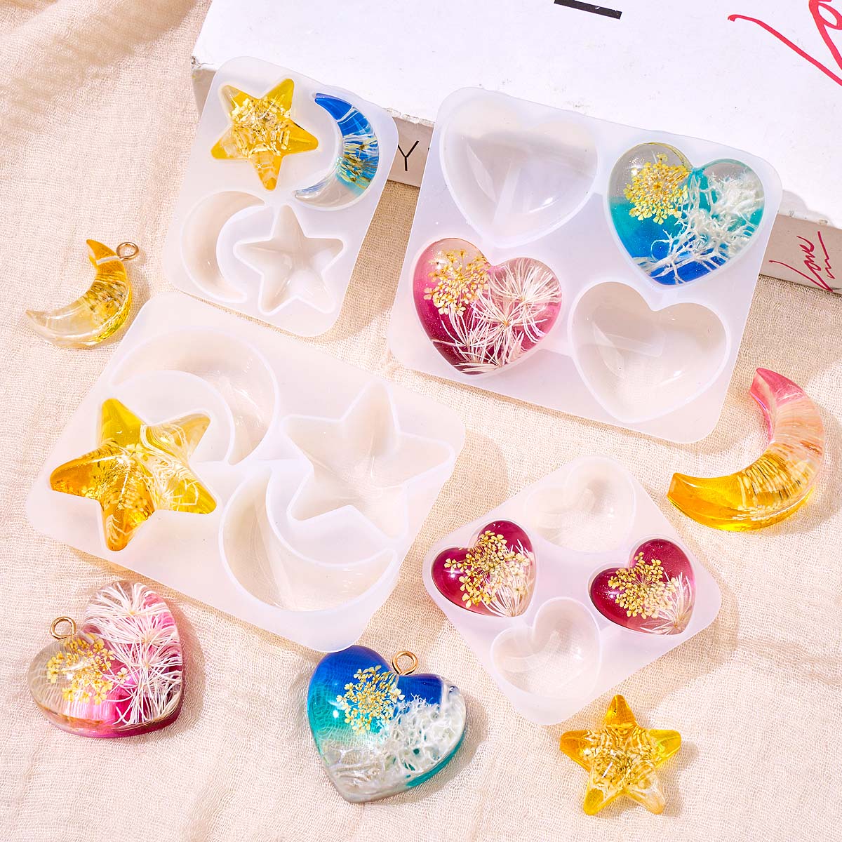 Heart Star Moon Pendant Silico - Resin Art Epoxy 评论和价格