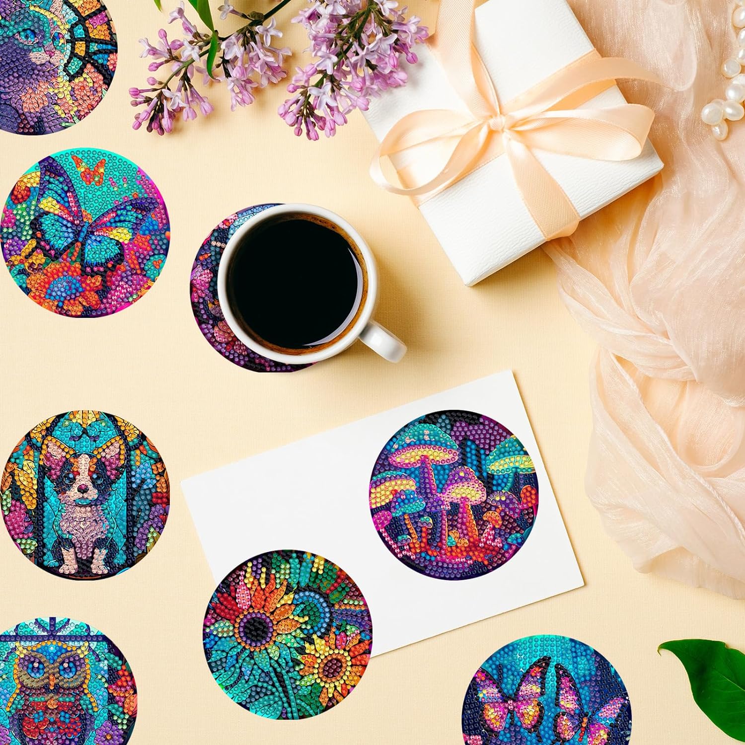 SDOYUNO 8pcs Diamond Art Coast - Resin Art Coasters 评论和价格