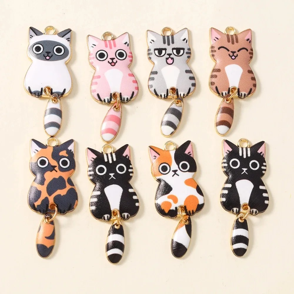 10Pcs 16×39mm Cute Cartoon Cat - Resin Art Earrings 评论和价格