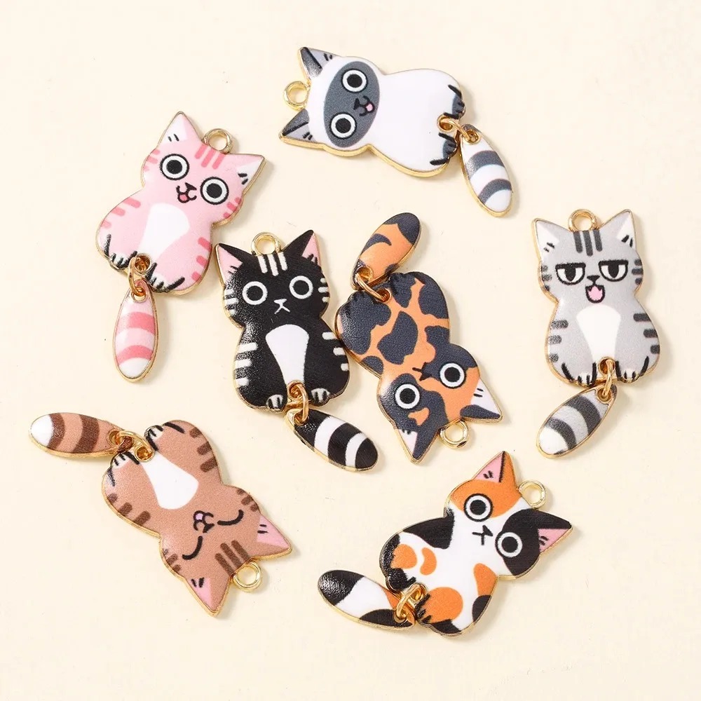 10Pcs 16×39mm Cute Cartoon Cat - Resin Art Earrings 评论和价格
