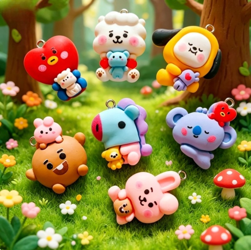 7pcs BT21 Resin Cartoon Charm  - Resin Art Earrings 评论和价格