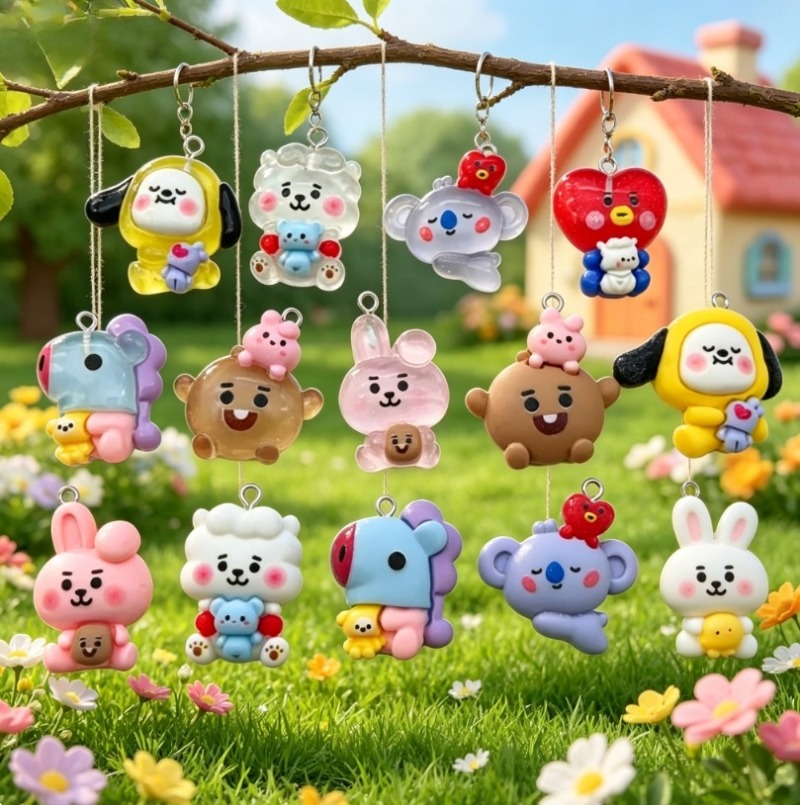 7pcs BT21 Resin Cartoon Charm  - Resin Art Earrings 评论和价格