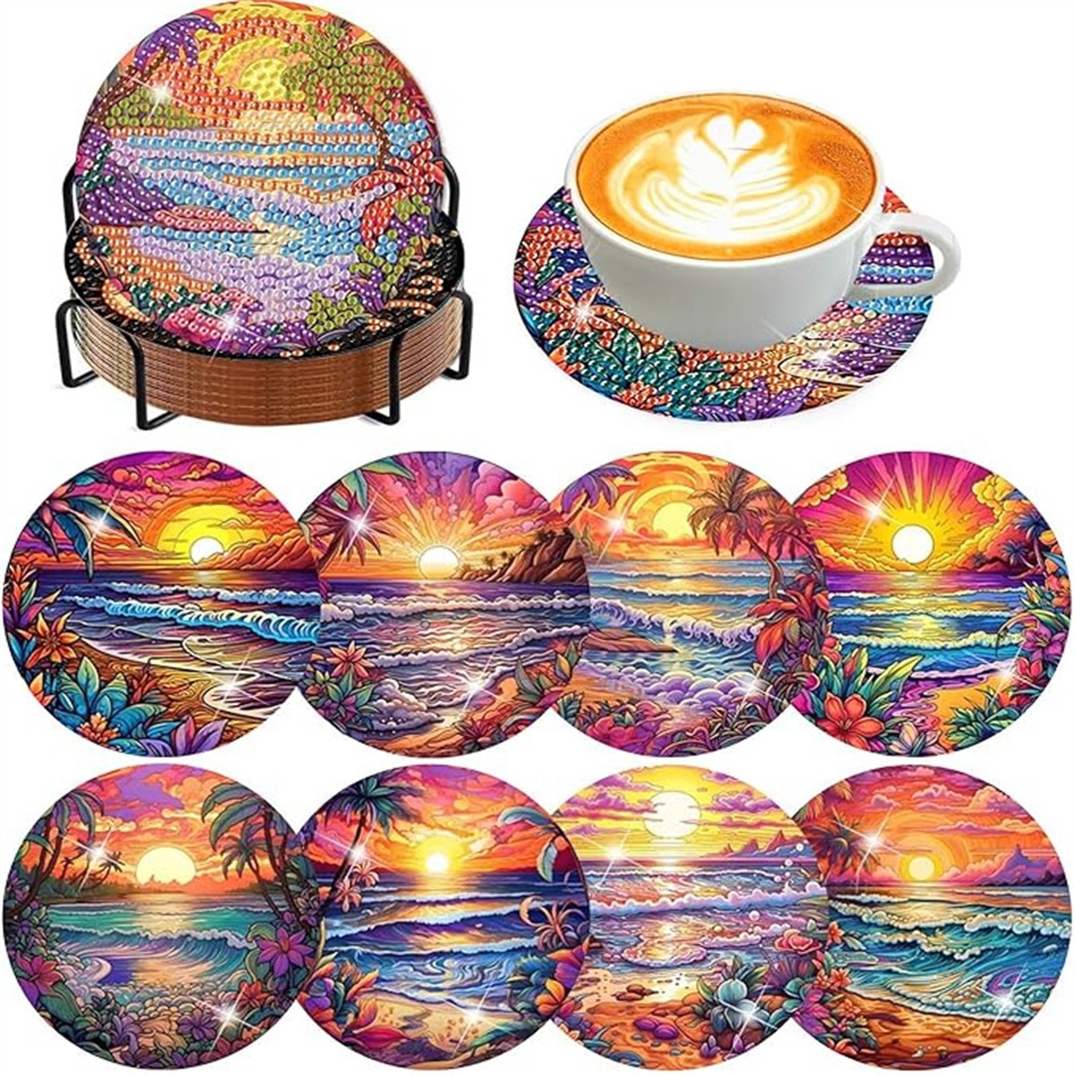 8 Pieces/Set of Diamond Painte - Resin Art Coasters 评论和价格