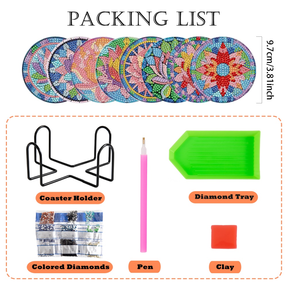 8 Pieces/Set of Diamond Art Pa - Resin Art Coasters 评论和价格
